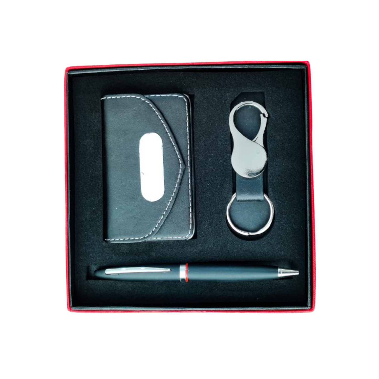 Elegant Leather Card Holder with Pen & Keychain