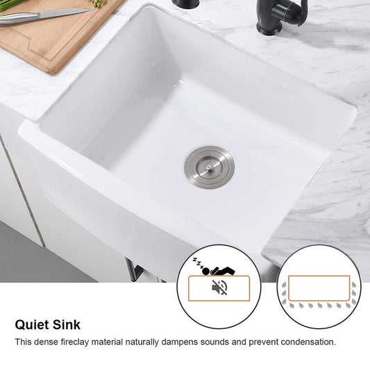 Ortonbath 24' Small Size White Farmhouse Sink Farm Sink Fireclay Apron Front Single Bowl Kitchen Sinks Deep Drop in Undermount Kitchen Sink