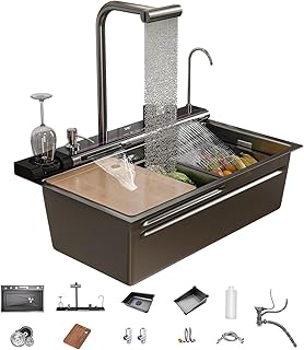 Golden Smart Waterfall Multifunctional Kitchen Sink Stainless Steel Handmade Luxury Single Bowl Modern Sink Kitchen