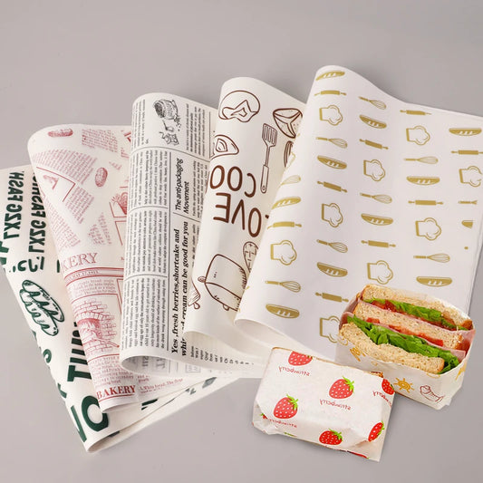 Custom Disposable Oil-Proof Packaging Wrapping Food Grade Sandwich Burger Wax Paper Baking Paper Sheets Customizable