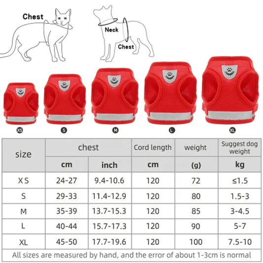Soft Mesh Adjustable Easy Control Cat Vest Harness Set with Reflective Strips, Escape Proof Small Dogs Vests for Walking