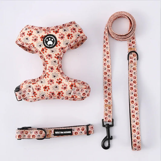 Custom Design Puppy Pet Dog Collar Lead Adjustable Bandana Breathable Cat Vest Dog Harness Sets