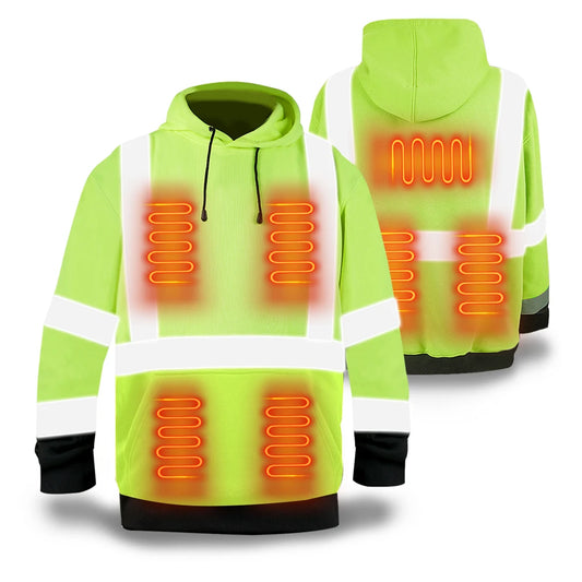 Keep Warm Hi-Vis Safety Hoodie Pullover Class 3 Reflective Sweatshirt Battery Powered Heated Sweatshirt