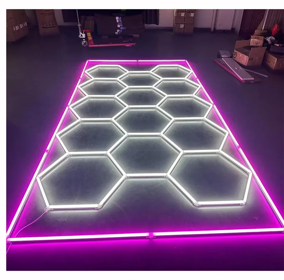 RGB Honeycomb Garage Lamp Led Hexagon Ceiling Lights Hanging Detailing Garage Lamp Gym Modular Ceiling