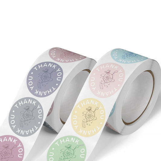 500 PVC Adhesive Stickers Per Roll Wind Chime Flower Bell 'Thank You' for Gift Packaging Label