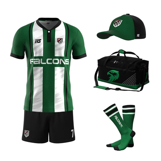 Custom Football Kits Full Set Soccer Kit Green Design Sublimation Sports Team Wear Club Uniform