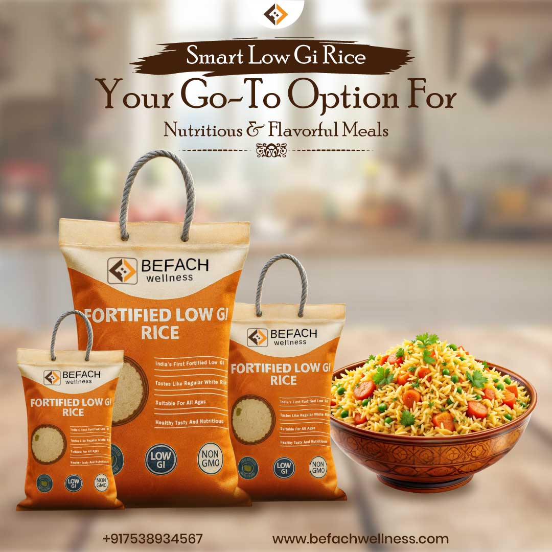 Befach Fortified Low GI Rice (4.5 Kgs) | Free of Pesticides, Non GMO, Certified Low GI & Low Sugar White Rice Perfect for Diet & Diabetic Patients