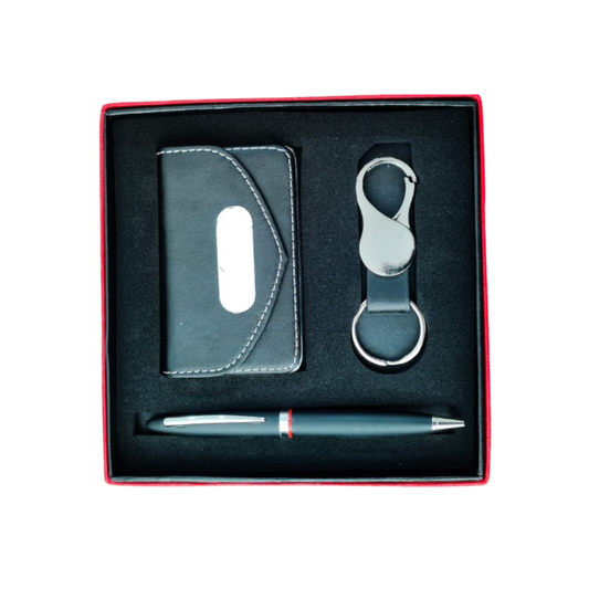 Elegant Leather Card Holder with Pen & Keychain