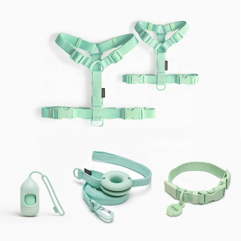 Sample Free Custom Macaroon Walking Small Dogs Designer Adjustable Cat Pet Collars Leashes Strap Harness Set