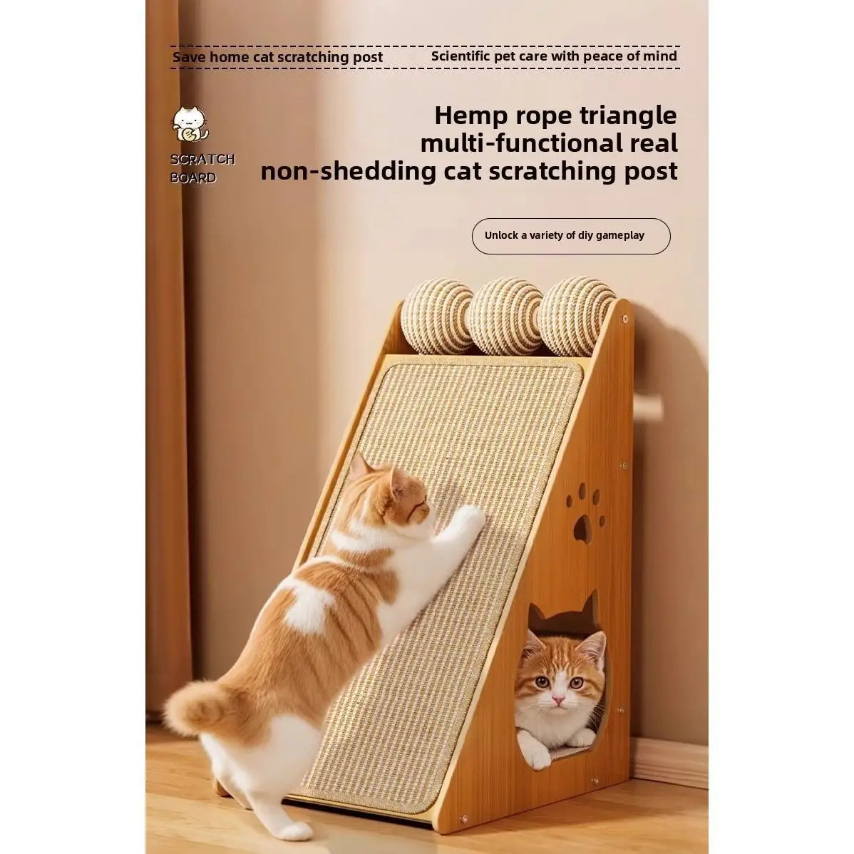 Upgraded Large Cat Climbing Frame Vertical Cat Tree Tower Sisal and Wood Scratching House Premium Cat Toys