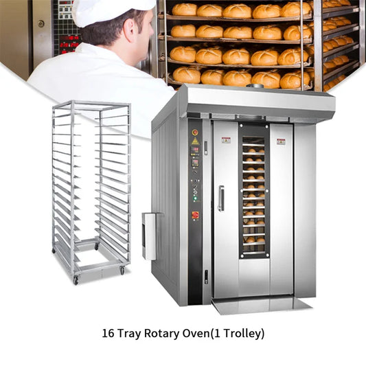 New 16-Tray Gas Rotary Convection Oven Industrial Bakery Equipment for Baking Flours and Waters