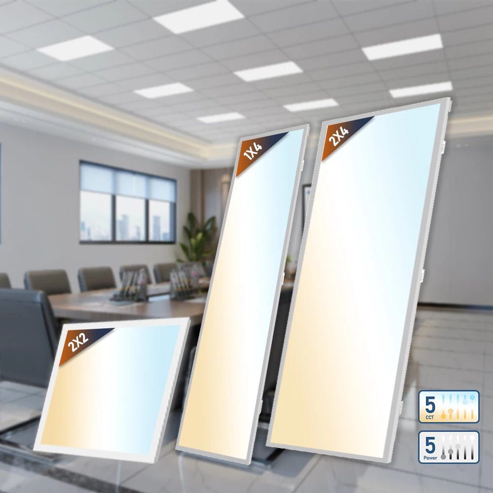ETL DLC Premium Dimmable 1X4 2X2 2X4 5CCT Adjustable Back-lit Flat Led Panel Light for US Market
