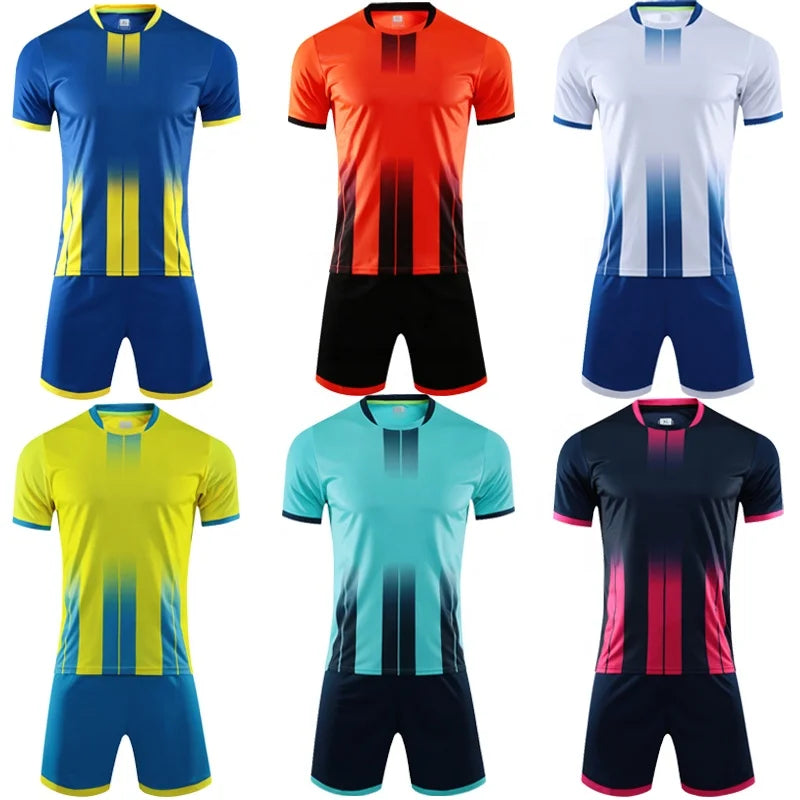 Hot Selling Classic Customize Football Jersey Kits For Boys High Quality Stripe Soccer Uniform
