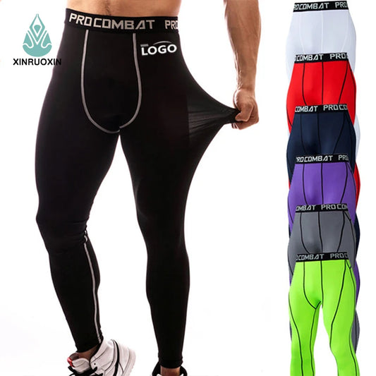 Custom Logo Men Polyester Sportswear Compression Dry Cool Sports Tights Pants Base Layer Gym Workout Running Leggings
