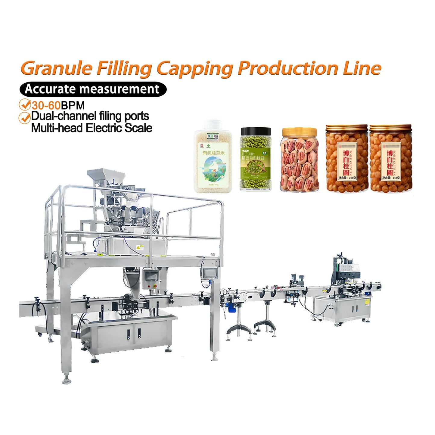 High Efficiency Automatic Canned Jar Bottle Pickles Small Granule Nuts Grains Salt Filling Capping Machine Production Line