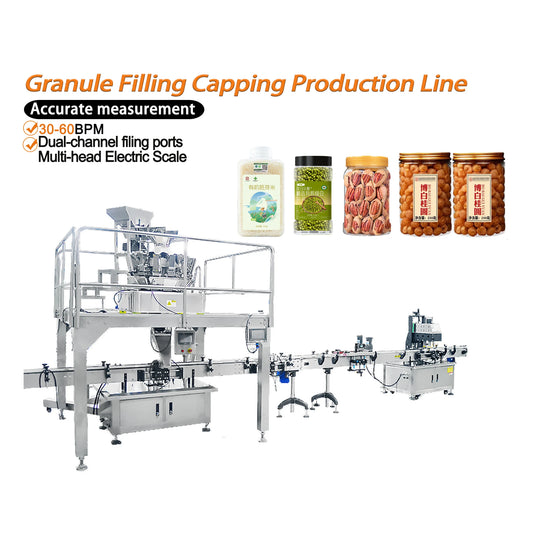 High Efficiency Automatic Canned Jar Bottle Pickles Small Granule Nuts Grains Salt Filling Capping Machine Production Line